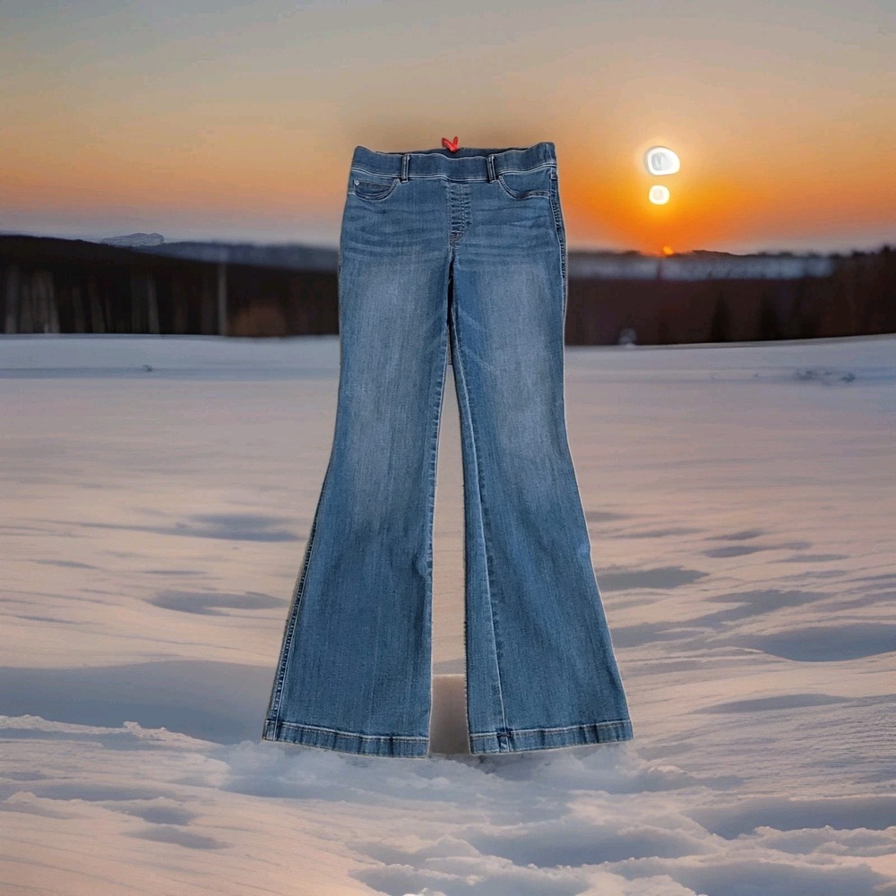 SPANX EveryWear Flare Jeans Women's L 34x33 High Rise Pull‑On Stretch Denim Boho